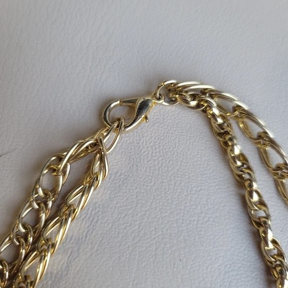 Double Necklace Gold Tone Chain Textured Link Long Unisex - Picture 3 of 8